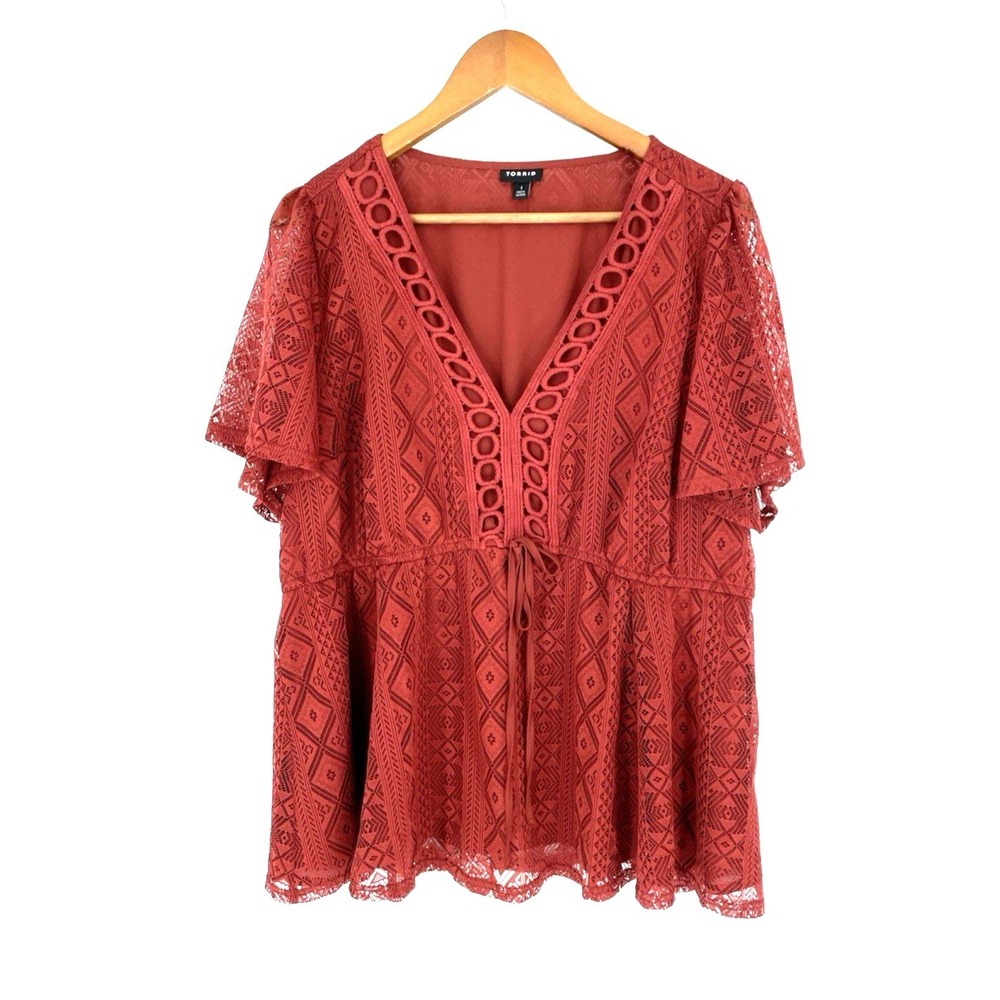 Torrid Womens Size 1‎ 14/16 Top Lace Detail Overlay Burnt Orange